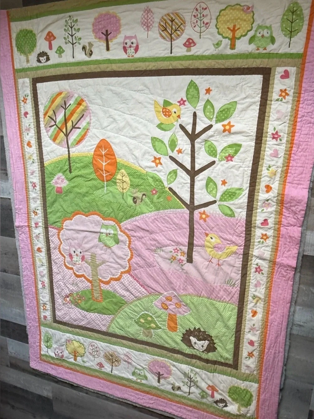 Circo Love N’ Nature Forest Friends Twin Size Quilt Pink Green Mushrooms Owl Y2K